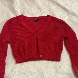 art class Red Cropped V-Neck Button-Front Sweater